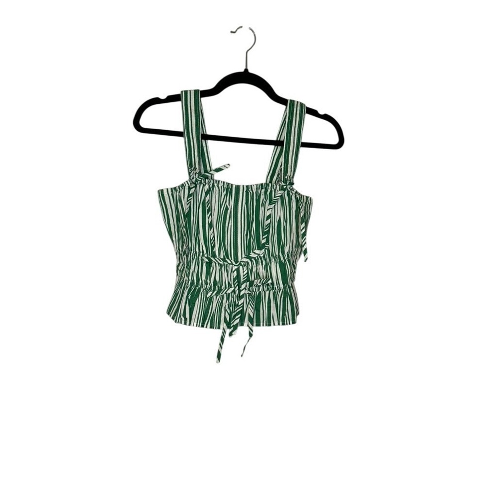 LOFT Green & White Striped Smocked Tie Front Tank Top - Women's Size M‎